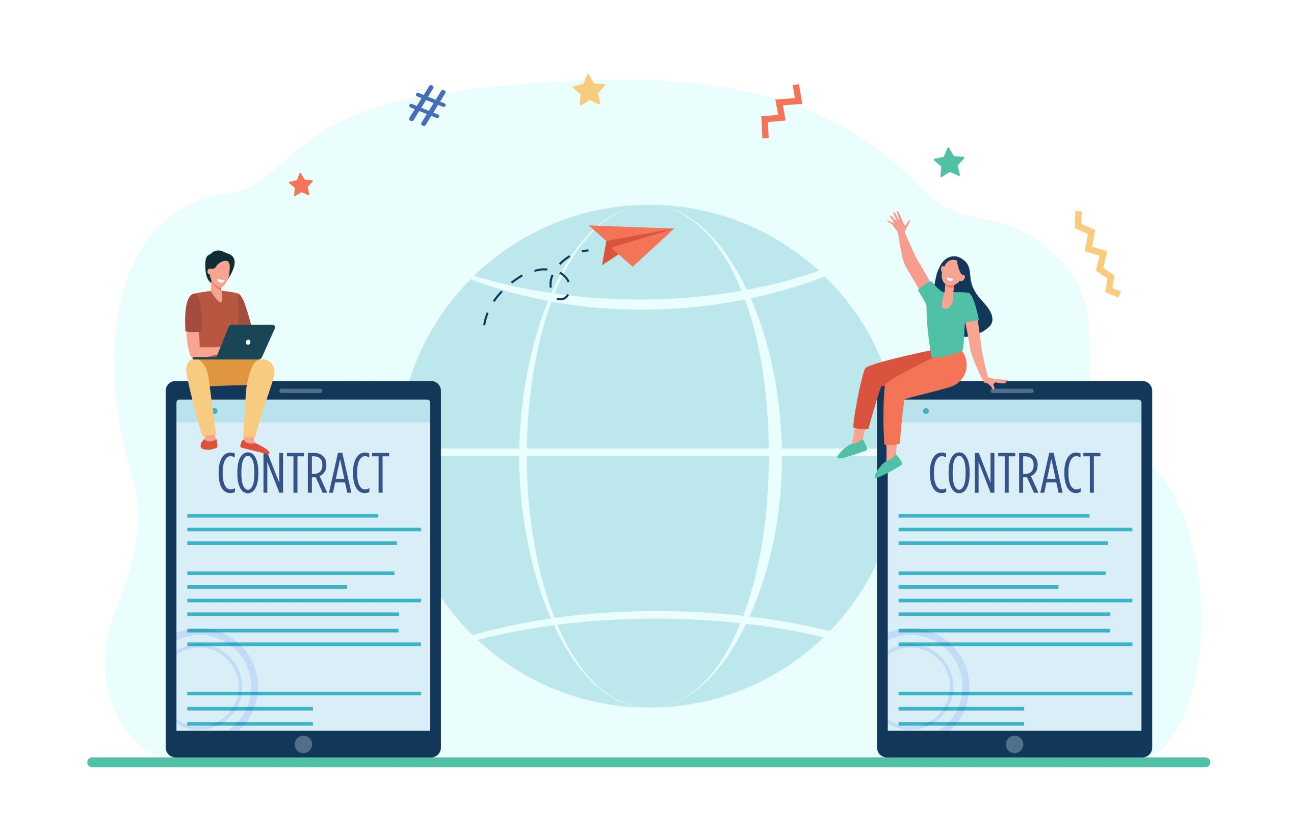 Business partners signing contract online-min